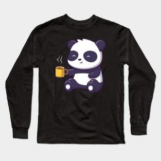 Cute panda sitting and drinking tea Long Sleeve T-Shirt